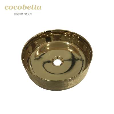 Popular golden cabinet art wash basin for bathroom